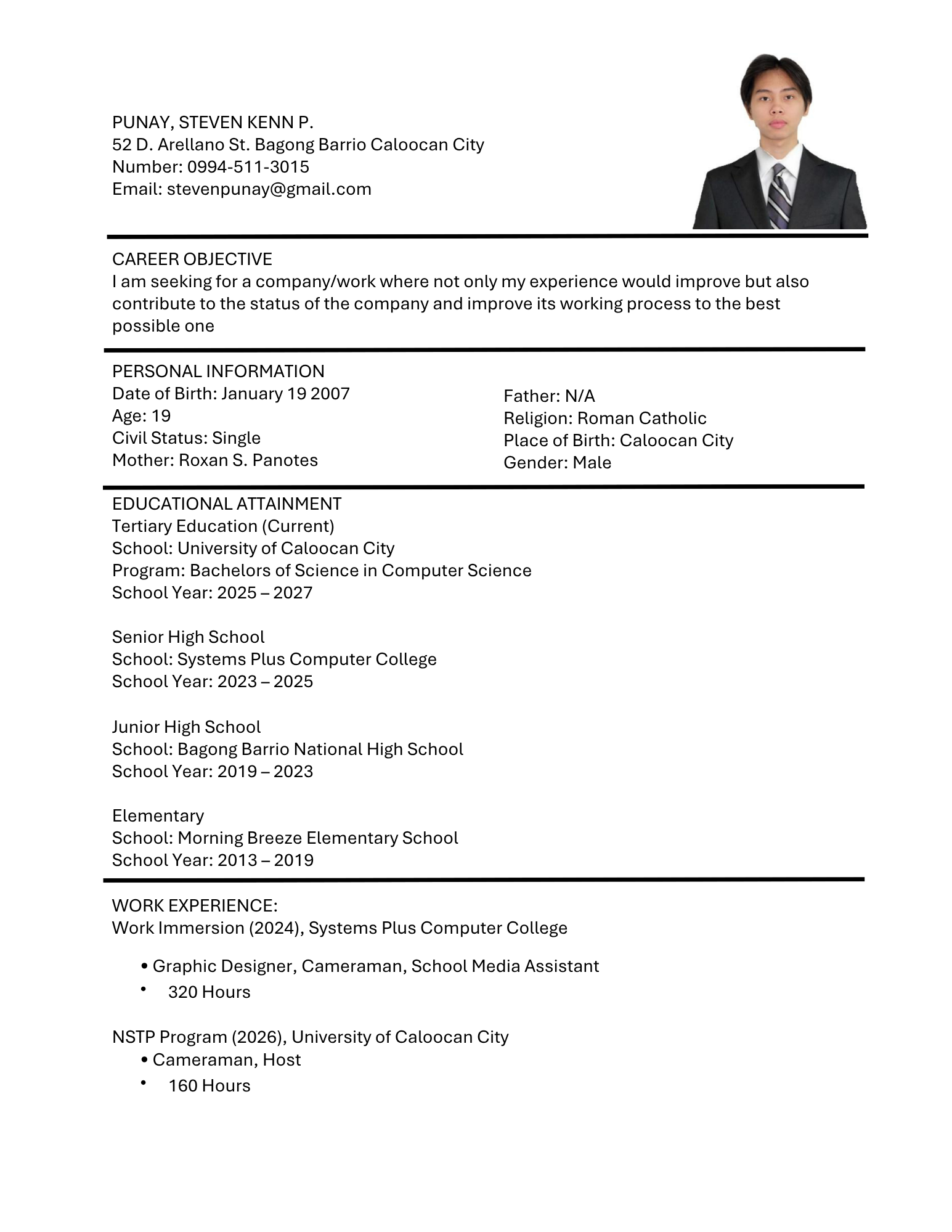 Steven Punay's CV